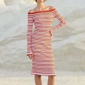 Caroline Constas ribbed off shoulder dress.